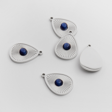 Zawieszka ze stali chirurgicznej łezka z lapis lazuli w kolorze srebrnym 18mm