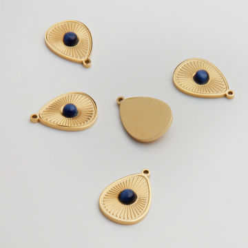 Zawieszka ze stali chirurgicznej łezka z lapis lazuli w kolorze złotym 18mm PVD