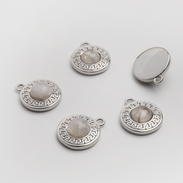 Zawieszka ze stali chirurgicznej kółko greckie kryształem górskim w kolorze srebrnym 19mm