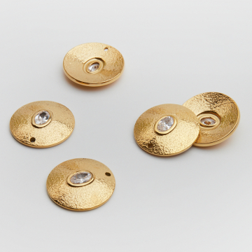 Zawieszka ze stali chirurgicznej kółko wypukłe z białą cyrkonią w kolorze złotym 20mm PVD