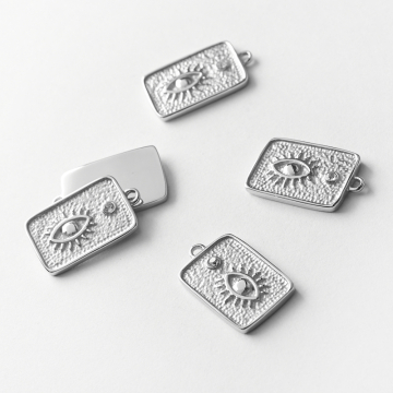 Zawieszka ze stali chirurgicznej prostokąt z okiem proroka i cyrkonią w kolorze srebrnym 23x14mm