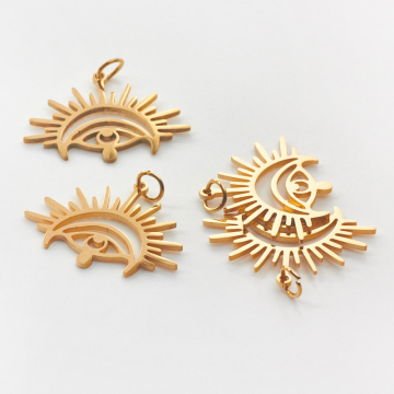 Zawieszka ze stali chirurgicznej oko proroka ze słońcem w kolorze złotym 13mm PVD