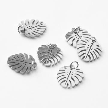 Zawieszka ze stali chirurgicznej liść monstery w kolorze srebrnym 13,5mm