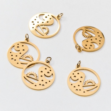 Zawieszka ze stali chirurgicznej dzień i noc w kolorze złotym 17mm PVD