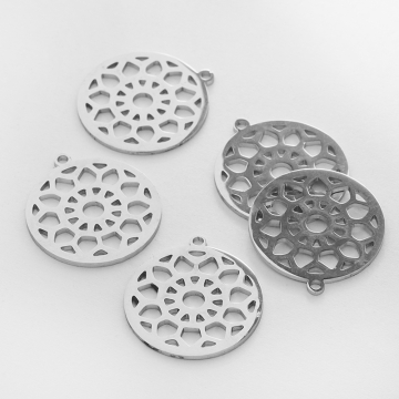 Zawieszka ze stali chirurgicznej kółko ażurowe do naszyjników w kolorze srebrnym 20mm