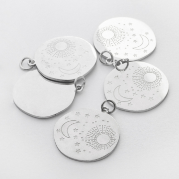 Zawieszka ze stali chirurgicznej moneta w stylu boho do naszyjników w kolorze srebrnym 21mm