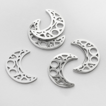 Zawieszka ze stali chirurgicznej księżyc ażurowy w kolorze srebrnym 10mm