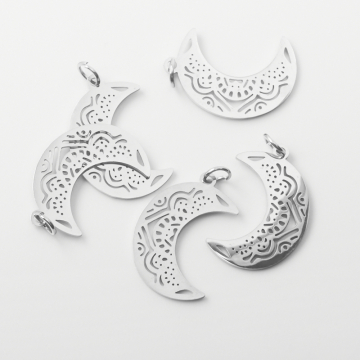 Zawieszka ze stali chirurgicznej księżyc ażurowy w kolorze srebrnym 22mm