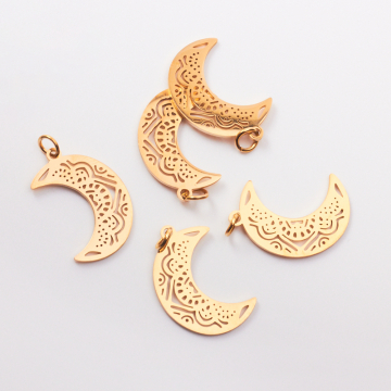 Zawieszka ze stali chirurgicznej księżyc ażurowy w kolorze złotym 24mm