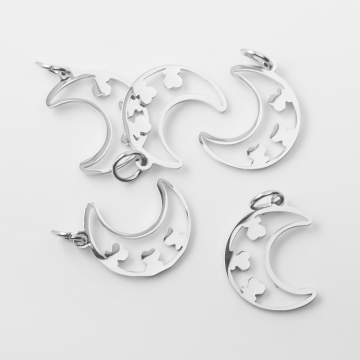 Zawieszka ze stali chirurgicznej księżyc z miśkami w kolorze srebrnym 14mm