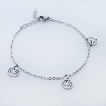 Bransoletka ze stali chirurgicznej z trzema zawieszkami drzewo rodziny w kolorze srebrnym 19cm