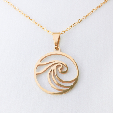 Naszyjnik ze stali chirurgicznej fala w kółku w kolorze złotym 45cm