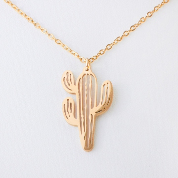 Naszyjnik ze stali chirurgicznej kaktus w kolorze złotym 45cm