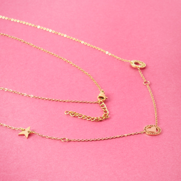 Naszyjnik z mini zawieszkami ze stali chirurgicznej serce gwiazdka kółko w kolorze złotym 42cm