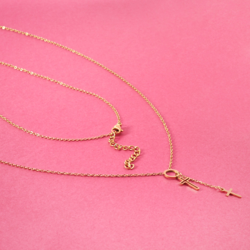 Naszyjnik z mini zawieszkami ze stali chirurgicznej kółko i krzyżyk w kolorze złotym 40cm