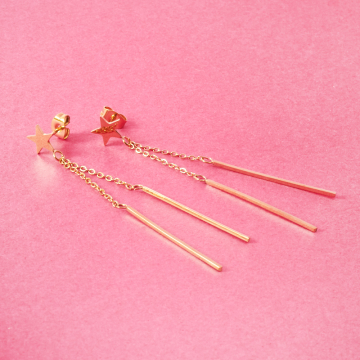 Kolczyki ze stali chirurgicznej gwiazdka i patyczki w kolorze złotym 6cm