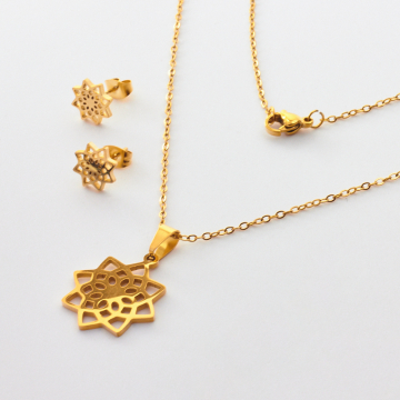 Komplet biżuterii ze stali chirurgicznej z kolczykami mandala w kolorze złotym 45cm