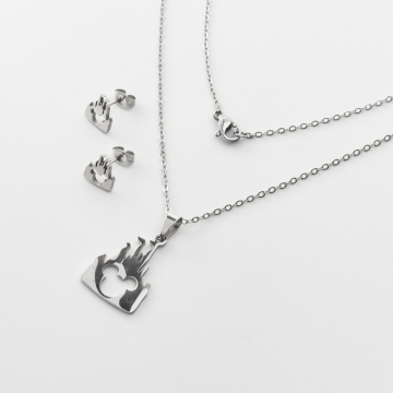 Komplet biżuterii ze stali chirurgicznej z kolczykami Myszka Miki w zamku w kolorze srebrnym 45cm