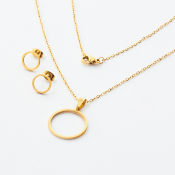 Komplet biżuterii ze stali chirurgicznej z kolczykami koło wycięte w kolorze złotym 45cm