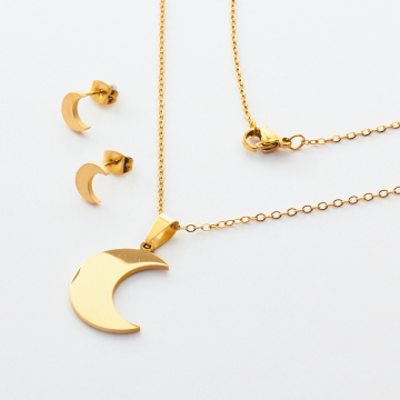 Komplet biżuterii ze stali chirurgicznej z kolczykami księżyc pełny w kolorze złotym 45cm