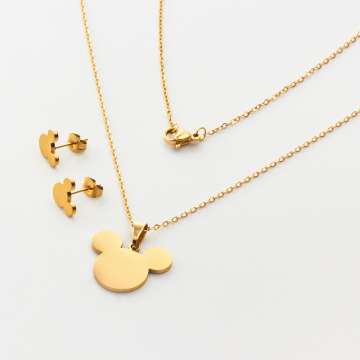 Komplet biżuterii ze stali chirurgicznej z kolczykami Myszka Miki w kolorze złotym 45cm