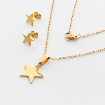 Komplet biżuterii ze stali chirurgicznej z kolczykami gwiazdka w kolorze złotym 45cm