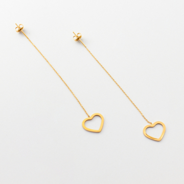 Kolczyki wiszące ze stali chirurgicznej serca w kolorze złotym 13,5cm