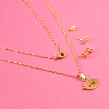 Komplet biżuterii ze stali chirurgicznej oczko w kolorze złotym 45cm