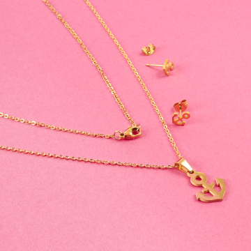 Komplet biżuterii ze stali chirurgicznej kotwica w kolorze złotym 45cm