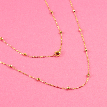 Łańcuszek ze stali chirurgicznej z kuleczkami w kolorze złotym 71cm