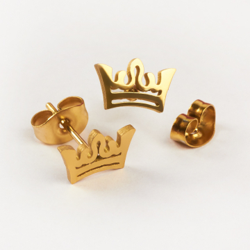 Kolczyki ze stali chirurgicznej korona w kolorze złotym 9,3x6mm