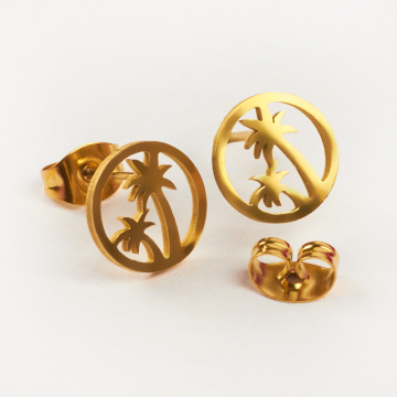 Kolczyki ze stali chirurgicznej palmy w kolorze złotym 9,5mm