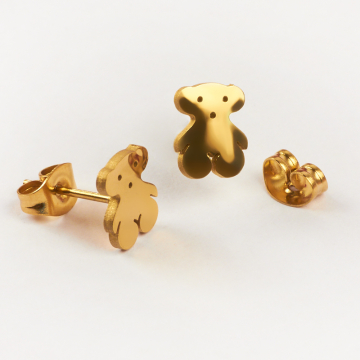 Kolczyki ze stali chirurgicznej miś w kolorze złotym 7x8,8mm