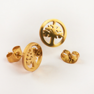 Kolczyki ze stali chirurgicznej drzewo rodziny w kolorze złotym 10mm