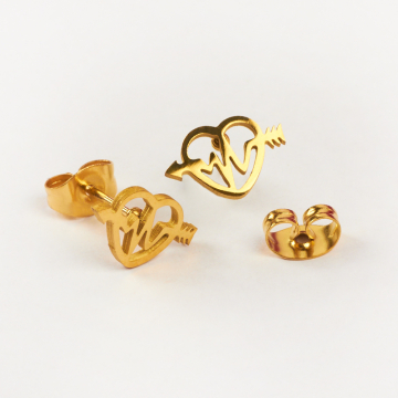Kolczyki ze stali chirurgicznej serce z linią życia w kolorze złotym 10,6x6,7mm
