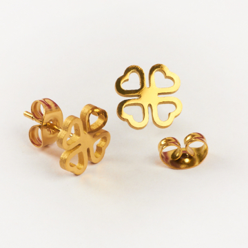 Kolczyki ze stali chirurgicznej koniczynka wycięta w kolorze złotym 8,5mm