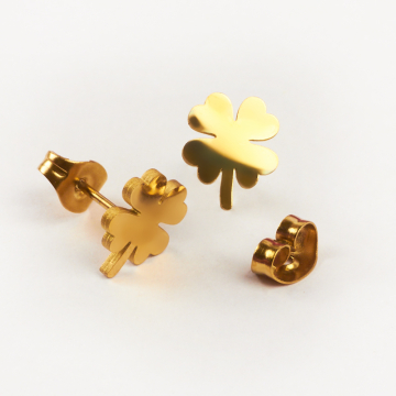 Kolczyki ze stali chirurgicznej koniczynka w kolorze złotym 9,5x6,5mm