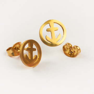 Kolczyki ze stali chirurgicznej kotwica w kolorze złotym 9,5mm