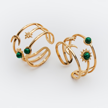 Pierścionek ze stali chirurgicznej z malachitem w kolorze złotym 18mm