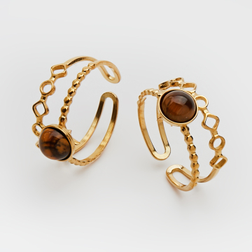 Pierścionek ze stali chirurgicznej z tygrysim okiem w kolorze złotym 18mm