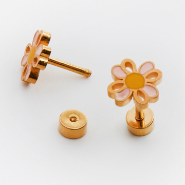 Kolczyki sztyfty dziecięce ze stali chirurgicznej kwiatek w kolorze złotym 7,5mm