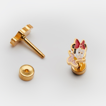 Kolczyki sztyfty dziecięce ze stali chirurgicznej Myszka Minnie w kolorze złotym 8mm