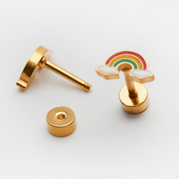 Kolczyki sztyfty dziecięce ze stali chirurgicznej tęcza w kolorze złotym 5mm