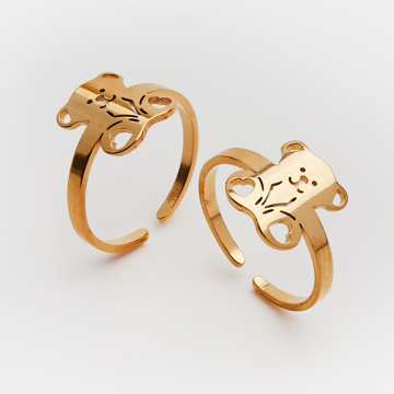 Pierścionek regulowany ze stali chirurgicznej z misiem w kolorze złotym 20mm