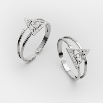 Pierścionek regulowany ze stali chirurgicznej z okiem proroka w kolorze srebrnym 20mm