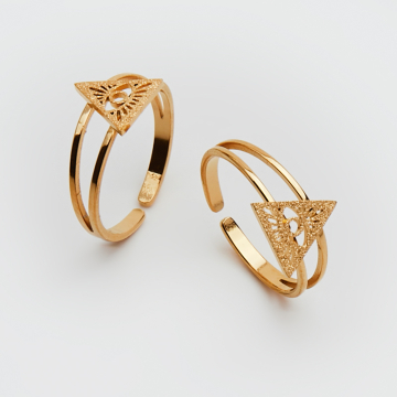 Pierścionek regulowany ze stali chirurgicznej z okiem proroka w kolorze złotym 20mm