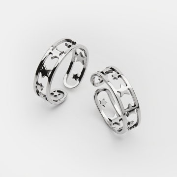 Obrączka regulowana ze stali chirurgicznej z gwiazdkami w kolorze srebrnym 20mm