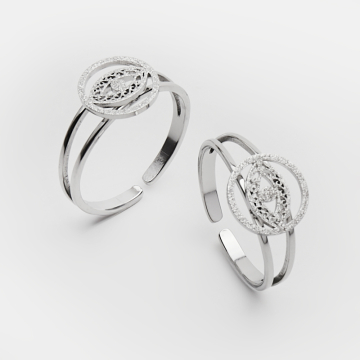 Pierścionek regulowany ze stali chirurgicznej z okiem proroka w kolorze srebrnym 20mm