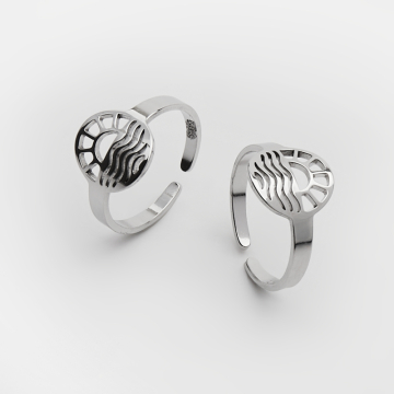 Pierścionek regulowany ze stali chirurgicznej z słońcem i falami w kolorze srebrnym 20mm