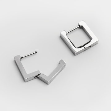 Kolczyki kajdanki ze stali chirurgicznej kwadraty w kolorze srebrnym 14mm